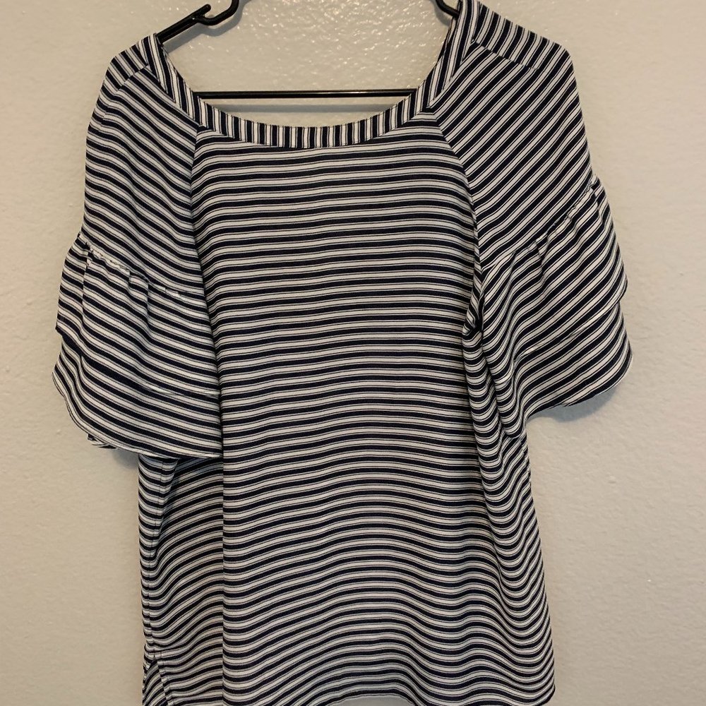 COPY - The Loft Black and White Stripped Blouse Ties in the Back (M) Medium